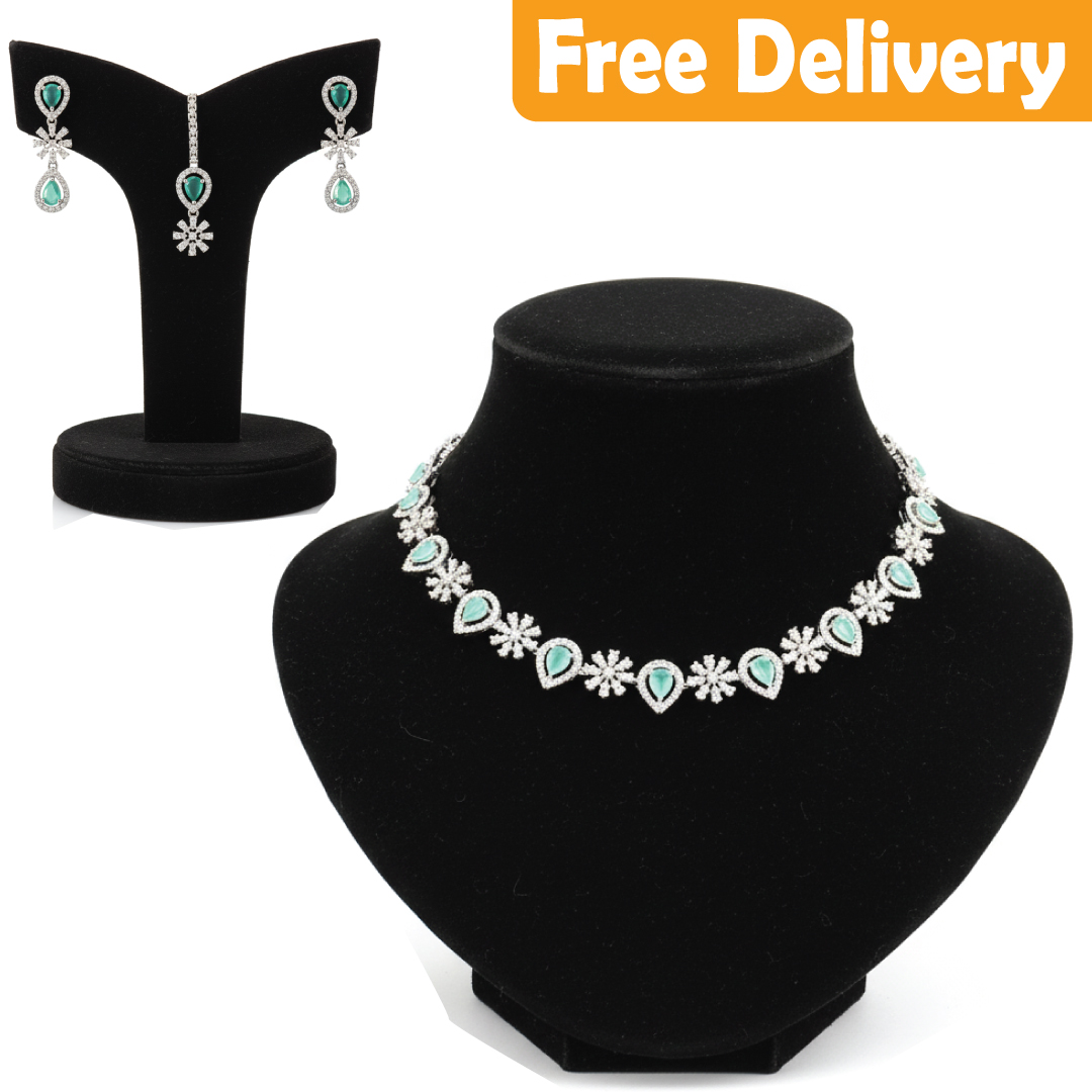 SILVER AND BLUE AMERICAN DIAMOND PARTY WEAR