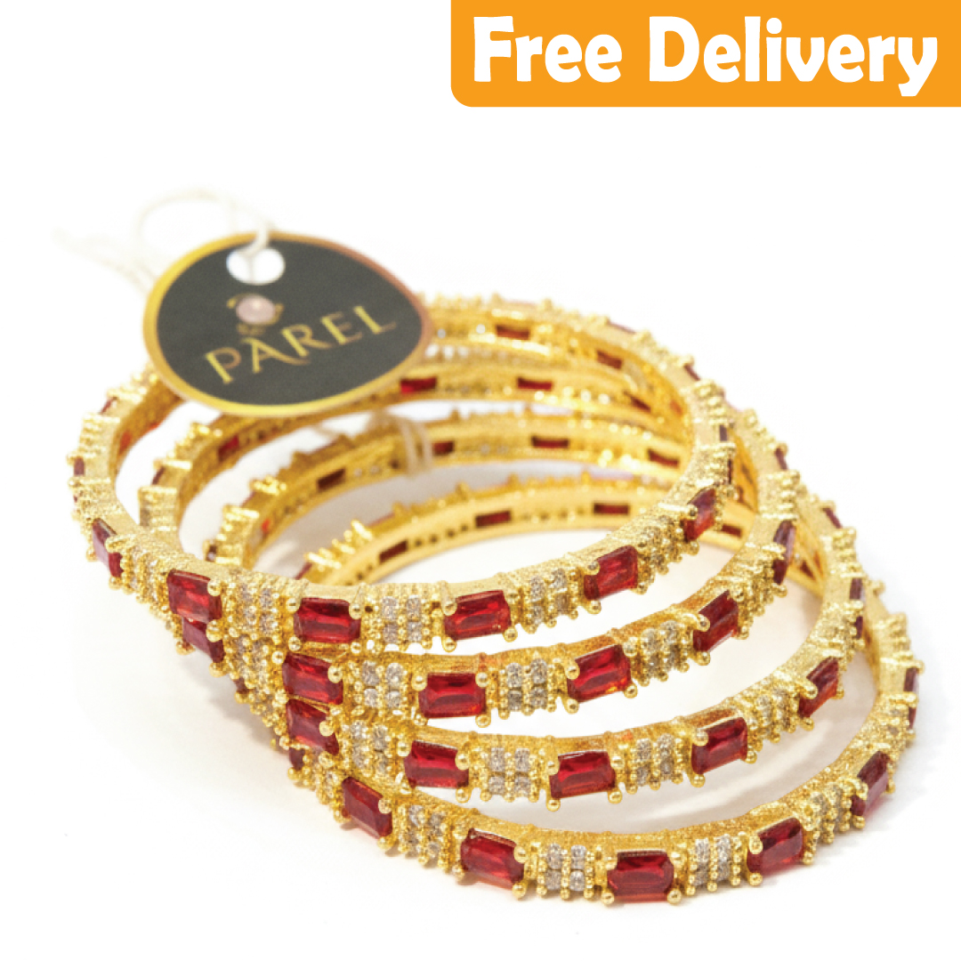 AMERICAN DIAMOND ZIRCON BANGLES WITH RED STONE