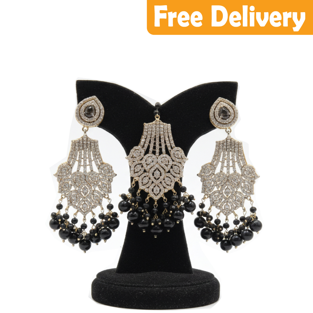 Earrings with black and white stones