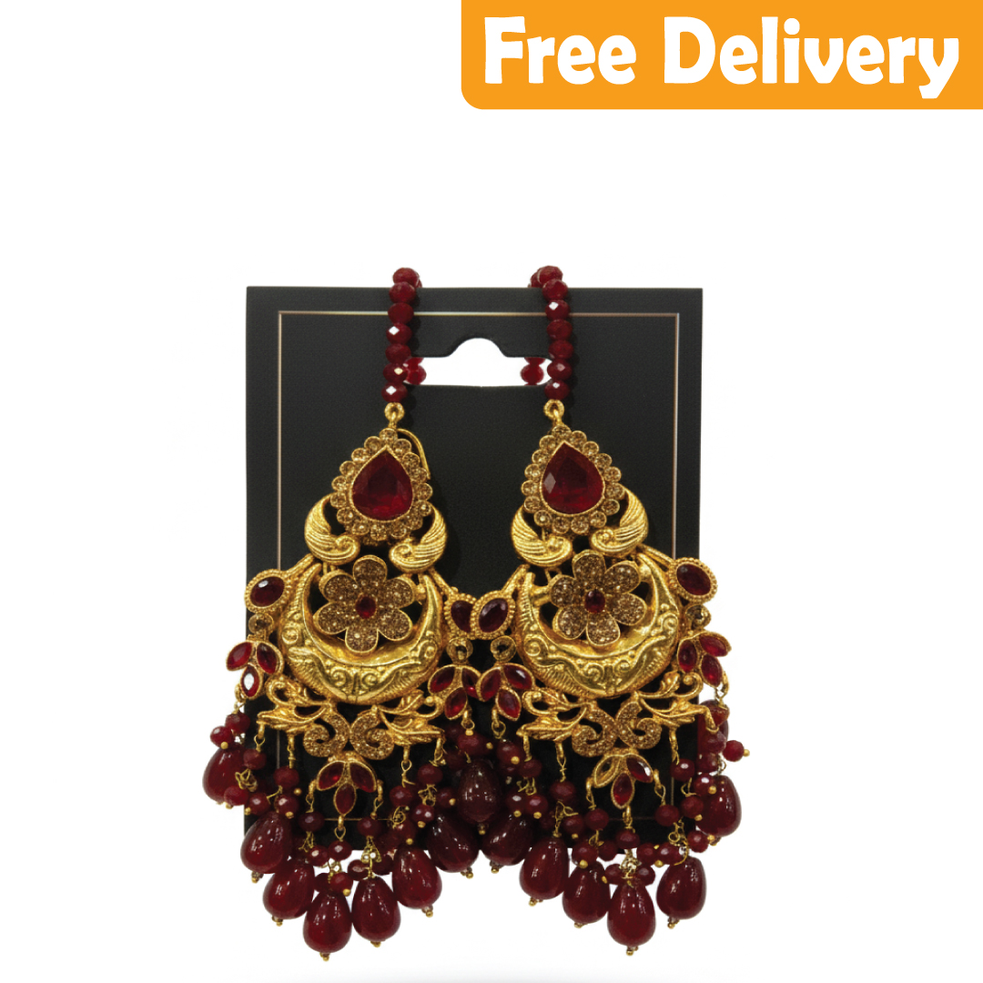 Luxury Earrings with red stone