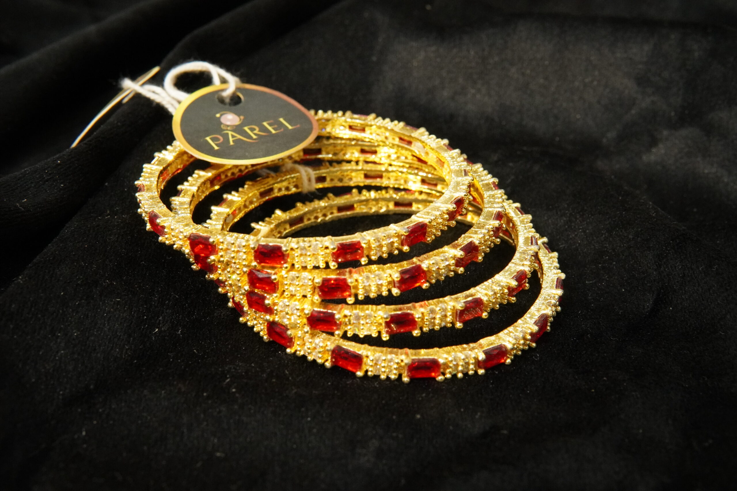 AMERICAN DIAMOND ZIRCON BANGLES WITH RED STONE - Image 2