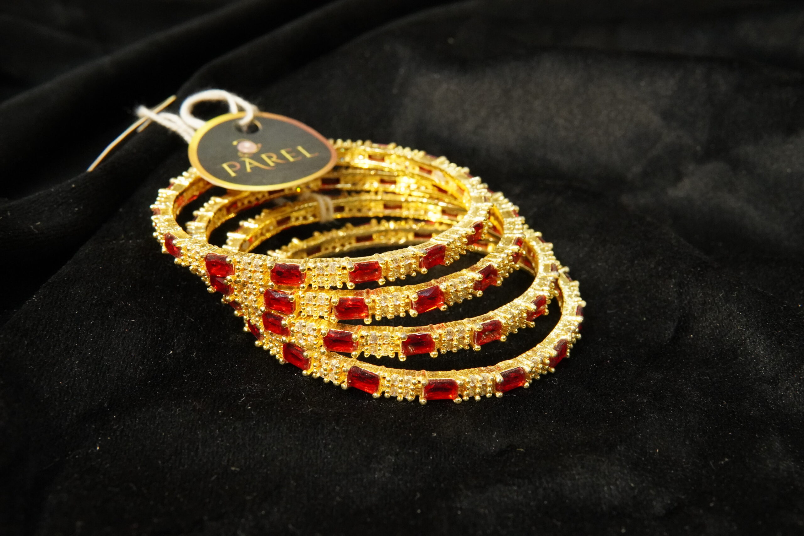 AMERICAN DIAMOND ZIRCON BANGLES WITH RED STONE - Image 3
